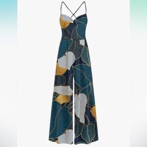 NWT Averie Danna Cowl Neck Wide Leg Jumpsuit XL Golden Teal Floral